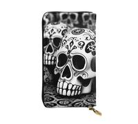 GTKSYNVE Black and white skulls Leather Wallets for Women Men, RFID Blocking Large Capacity Credit Card Holder with Zipper Ladies Phone Clutch Handbag Travel Purse Gifts for Birthday