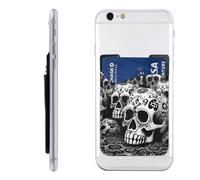 GTKSYNVE Black and white skulls Phone Wallet Stick On, Leather Phone Card Holder, Adhesive Credit Card Holder for Phone Case, Id Card Pouch Sleeve Compatible for Most of Cellphone