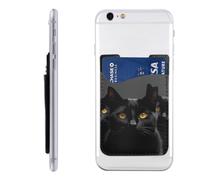 GTKSYNVE Black cats eyes Phone Wallet Stick On, Leather Phone Card Holder, Adhesive Credit Card Holder for Phone Case, Id Card Pouch Sleeve Compatible for Most of Cellphone