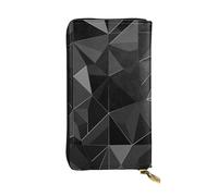 GTKSYNVE Black geometric Leather Wallets for Women Men, RFID Blocking Large Capacity Credit Card Holder with Zipper Ladies Phone Clutch Handbag Travel Purse Gifts for Birthday