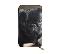 GTKSYNVE Black Pug Dog Puppy Leather Wallets for Women Men, RFID Blocking Large Capacity Credit Card Holder with Zipper Ladies Phone Clutch Handbag Travel Purse Gifts for Birthday