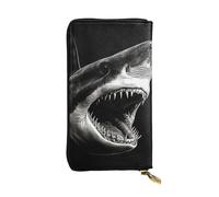 GTKSYNVE Black shark head Leather Wallets for Women Men, RFID Blocking Large Capacity Credit Card Holder with Zipper Ladies Phone Clutch Handbag Travel Purse Gifts for Birthday