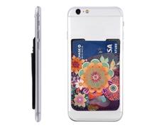 GTKSYNVE Bohemian Colored Flower Phone Wallet Stick On, Leather Phone Card Holder, Adhesive Credit Card Holder for Phone Case, Id Card Pouch Sleeve Compatible for Most of Cellphone