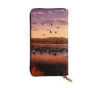 GTKSYNVE Bosque del Apache Wildlife Refuge Leather Wallets for Women Men, RFID Blocking Large Capacity Credit Card Holder with Zipper Ladies Phone Clutch Handbag Travel Purse Gifts for Birthday
