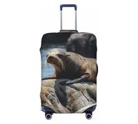 GTKSYNVE Brown seal on the rock Luggage Cover for Suitcase Tsa Approved, Spandex Stretch Suitcase Protector Washable Baggage Covers Travel Luggage Sleeve Large Suit Case Cover Fit 18-32 Inch, Black, L