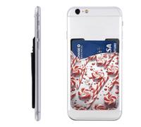 GTKSYNVE Candy Cane Phone Wallet Stick On, Leather Phone Card Holder, Adhesive Credit Card Holder for Phone Case, Id Card Pouch Sleeve Compatible for Most of Cellphone