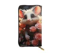 GTKSYNVE Cartoon Opossum and Roses Leather Wallets for Women Men, RFID Blocking Large Capacity Credit Card Holder with Zipper Ladies Phone Clutch Handbag Travel Purse Gifts for Birthday