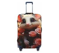 GTKSYNVE Cartoon Opossum and Roses Luggage Cover for Suitcase Tsa Approved, Spandex Stretch Suitcase Protector Washable Baggage Covers Travel Luggage Sleeve Large Suit Case Cover Fit 18-32 Inch, Black