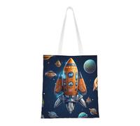 GTKSYNVE Cartoon Spaceship Rocket Canvas Tote Bag Women, Large Shoulder Hobo Bags Casual Handbags Big Capacity Shopping Work Bag Reusable Tote Gift Bags Laptop Purse for Nurse Teacher