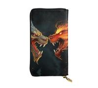 GTKSYNVE Chic Cool Two Fighting Roaring Dragon Leather Wallets for Women Men, RFID Blocking Large Capacity Credit Card Holder with Zipper Ladies Phone Clutch Handbag Travel Purse Gifts for Birthday
