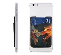 GTKSYNVE Chic Cool Two Fighting Roaring Dragon Phone Wallet Stick On, Leather Phone Card Holder, Adhesive Credit Card Holder for Phone Case, Id Card Pouch Sleeve Compatible for Most of Cellphone