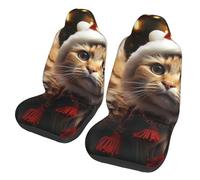 GTKSYNVE Christmas Cat Car Seat Covers Front Seats 2 Pack Washable Non-Slip Car Seat Protectors Waterproof Automotive Seat Cover Universal Seat Cushion Protector for Cars, Vans, Trucks