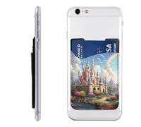 GTKSYNVE Colored castle Phone Wallet Stick On, Leather Phone Card Holder, Adhesive Credit Card Holder for Phone Case, Id Card Pouch Sleeve Compatible for Most of Cellphone