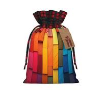 GTKSYNVE Colorful board Christmas Gift Bags with Tags & Ribbon Ties, Xmas Drawstring Candy Treat Bag Buffalo Plaid Christmas Gifts Sacks Reusable Gift Wrapping Bags for Holiday Party Favors Medium