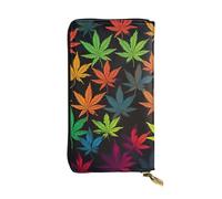 GTKSYNVE Colorful Cannabis Leaves Leather Wallets for Women Men, RFID Blocking Large Capacity Credit Card Holder with Zipper Ladies Phone Clutch Handbag Travel Purse Gifts for Birthday