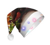 GTKSYNVE Colorful Various Vegetables and Fruit Santa Hat Light Up Christmas Hat Velvet Santa Claus Hats Unisex Holiday Xmas Hats for Party