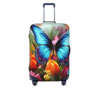 GTKSYNVE Colourful Butterfly and Floral Luggage Cover for Suitcase Tsa Approved, Spandex Stretch Suitcase Protector Washable Baggage Covers Travel Luggage Sleeve Large Suit Case Cover Fit 18-32 Inch