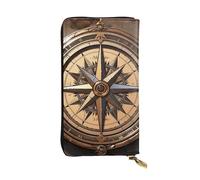 GTKSYNVE Compass Wind Road Map Leather Wallets for Women Men, RFID Blocking Large Capacity Credit Card Holder with Zipper Ladies Phone Clutch Handbag Travel Purse Gifts for Birthday
