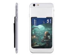 GTKSYNVE Cool Octopus Diver Phone Wallet Stick On, Leather Phone Card Holder, Adhesive Credit Card Holder for Phone Case, Id Card Pouch Sleeve Compatible for Most of Cellphone
