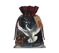 GTKSYNVE crane dancing Christmas Gift Bags with Tags & Ribbon Ties, Xmas Drawstring Candy Treat Bag Buffalo Plaid Christmas Gifts Sacks Reusable Gift Wrapping Bags for Holiday Party Favors Medium