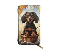 GTKSYNVE dachshund hot air balloon Leather Wallets for Women Men, RFID Blocking Large Capacity Credit Card Holder with Zipper Ladies Phone Clutch Handbag Travel Purse Gifts for Birthday
