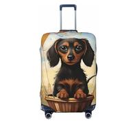 GTKSYNVE dachshund hot air balloon Luggage Cover for Suitcase Tsa Approved, Spandex Stretch Suitcase Protector Washable Baggage Covers Travel Luggage Sleeve Large Suit Case Cover Fit 18-32 Inch, Black