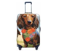 GTKSYNVE Dachshund Tropical Painting Art Luggage Cover for Suitcase Tsa Approved, Spandex Stretch Suitcase Protector Washable Baggage Covers Travel Luggage Sleeve Large Suit Case Cover Fit 18-32 Inch