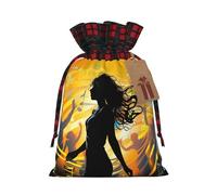 GTKSYNVE Dance Music Christmas Gift Bags with Tags & Ribbon Ties, Xmas Drawstring Candy Treat Bag Buffalo Plaid Christmas Gifts Sacks Reusable Gift Wrapping Bags for Holiday Party Favors, Black