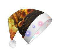 GTKSYNVE Dreamlike Sunset Of A Sunflower Field Santa Hat Light Up Christmas Hat Velvet Santa Claus Hats Unisex Holiday Xmas Hats for Party