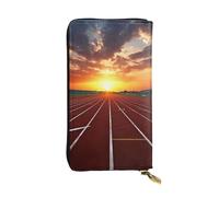 GTKSYNVE Dusk Running Track Leather Wallets for Women Men, RFID Blocking Large Capacity Credit Card Holder with Zipper Ladies Phone Clutch Handbag Travel Purse Gifts for Birthday