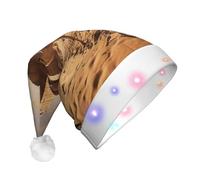 GTKSYNVE Egypt Camels Santa Hat Light Up Christmas Hat Velvet Santa Claus Hats Unisex Holiday Xmas Hats for Party