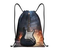 GTKSYNVE Electric Guitar Drawstring Backpack for Men Women Sports Sackpack Waterproof Gym Sack Draw String Cinch Bags, Black, S, Travel Backpacks
