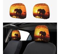 GTKSYNVE Elephant Pictures Car Headrest Cover 2 PCS Universal Soft Breathable Car Seat Headrest Cover Stretch Auto Seat Head Rest Protector Interior Accessories Dust Cover for Seat Decoration