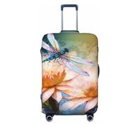 GTKSYNVE Flying Dragonflies Lily Flower Luggage Cover for Suitcase Tsa Approved, Spandex Stretch Suitcase Protector Washable Baggage Covers Travel Luggage Sleeve Large Suit Case Cover Fit 18-32 Inch