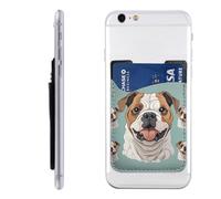 GTKSYNVE Funny English Bulldog Phone Wallet Stick On, Leather Phone Card Holder, Adhesive Credit Card Holder for Phone Case, Id Card Pouch Sleeve Compatible for Most of Cellphone