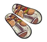 GTKSYNVE Funny Food Hamburgers and Mugs Slipper Warm Comfy Memory Foam House Shoes Fuzzy Winter Bedroom Slipper Slip-on House Slippers Cozy Indoor Outdoor Slippers - Trendy Gift for Women Men, Black