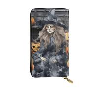 GTKSYNVE Funny Halloween Decor Witch Leather Wallets for Women Men, RFID Blocking Large Capacity Credit Card Holder with Zipper Ladies Phone Clutch Handbag Travel Purse Gifts for Birthday