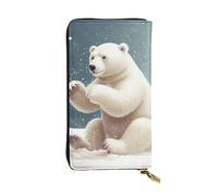 GTKSYNVE Funny Polar Bear Playing Snowball Leather Wallets for Women Men, RFID Blocking Large Capacity Credit Card Holder with Zipper Ladies Phone Clutch Handbag Travel Purse Gifts for Birthday