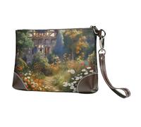 GTKSYNVE Genuine Leather Wristlet Clutch Wallet for Women Men Cottage Garden Purses Travel Phone Organizer Handbag