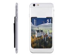 GTKSYNVE Germany Neuschwanstein Castle Phone Wallet Stick On, Leather Phone Card Holder, Adhesive Credit Card Holder for Phone Case, Id Card Pouch Sleeve Compatible for Most of Cellphone