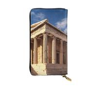 GTKSYNVE Greece History Building Leather Wallets for Women Men, RFID Blocking Large Capacity Credit Card Holder with Zipper Ladies Phone Clutch Handbag Travel Purse Gifts for Birthday