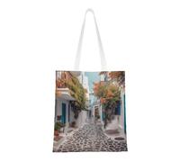 GTKSYNVE Greece Street Canvas Tote Bag Women, Large Shoulder Hobo Bags Casual Handbags Big Capacity Shopping Work Bag Reusable Tote Gift Bags Laptop Purse for Nurse Teacher