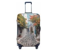 GTKSYNVE Greece Street Luggage Cover for Suitcase Tsa Approved, Spandex Stretch Suitcase Protector Washable Baggage Covers Travel Luggage Sleeve Large Suit Case Cover Fit 18-32 Inch, Black, M