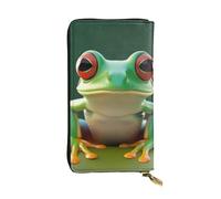 GTKSYNVE Green Funny Frog Leather Wallets for Women Men, RFID Blocking Large Capacity Credit Card Holder with Zipper Ladies Phone Clutch Handbag Travel Purse Gifts for Birthday