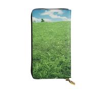 GTKSYNVE Green Lawn Leather Wallets for Women Men, RFID Blocking Large Capacity Credit Card Holder with Zipper Ladies Phone Clutch Handbag Travel Purse Gifts for Birthday