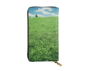 GTKSYNVE Green Lawn Leather Wallets for Women Men, RFID Blocking Large Capacity Credit Card Holder with Zipper Ladies Phone Clutch Handbag Travel Purse Gifts for Birthday