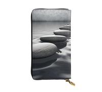 GTKSYNVE Grey Zen Stones Picture Leather Wallets for Women Men, RFID Blocking Large Capacity Credit Card Holder with Zipper Ladies Phone Clutch Handbag Travel Purse Gifts for Birthday