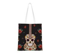 GTKSYNVE Guitar Pepper Sugar Skull Canvas Tote Bag Women, Large Shoulder Hobo Bags Casual Handbags Big Capacity Shopping Work Bag Reusable Tote Gift Bags Laptop Purse for Nurse Teacher