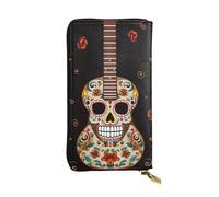 GTKSYNVE Guitar Pepper Sugar Skull Leather Wallets for Women Men, RFID Blocking Large Capacity Credit Card Holder with Zipper Ladies Phone Clutch Handbag Travel Purse Gifts for Birthday
