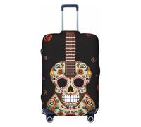 GTKSYNVE Guitar Pepper Sugar Skull Luggage Cover for Suitcase Tsa Approved, Spandex Stretch Suitcase Protector Washable Baggage Covers Travel Luggage Sleeve Large Suit Case Cover Fit 18-32 Inch, Black